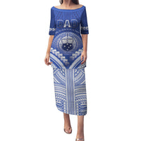 Personalised Samoa Happy Father's Day Puletasi Ou Te Alofa Ia Te Oe Tama Dad Polynesian Tribal LT05 Long Dress Blue - Polynesian Pride