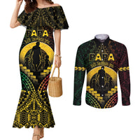 Personalised Vanuatu Happy Father's Day Couples Matching Mermaid Dress and Long Sleeve Button Shirt Mi Lavem Yu Papa Polynesian Tribal LT05 Reggae - Polynesian Pride