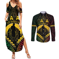 Personalised Vanuatu Happy Father's Day Couples Matching Summer Maxi Dress and Long Sleeve Button Shirt Mi Lavem Yu Papa Polynesian Tribal LT05 Reggae - Polynesian Pride