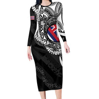 Hawaii Flag Day Family Matching Long Sleeve Bodycon Dress and Hawaiian Shirt Hawaiian Maile Lei LT05 Mom's Dress Black - Polynesian Pride