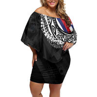 Hawaii Flag Day Family Matching Off Shoulder Short Dress and Hawaiian Shirt Hawaiian Maile Lei LT05 Mom's Dress Black - Polynesian Pride
