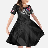 Hawaii Flag Day Family Matching Summer Maxi Dress and Hawaiian Shirt Hawaiian Maile Lei LT05 Daughter's Dress Black - Polynesian Pride