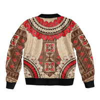 Samoa Language Week Bomber Jacket Samoan Motif With Red Hibiscus