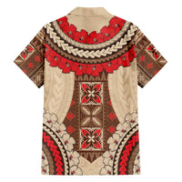Samoa Language Week Family Matching Long Sleeve Bodycon Dress and Hawaiian Shirt Samoan Motif With Red Hibiscus