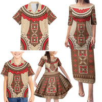 Samoa Language Week Family Matching Puletasi and Hawaiian Shirt Samoan Motif With Red Hibiscus