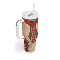 Samoa Language Week Tumbler With Handle Samoan Motif With Red Hibiscus