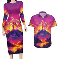 Hawaii Kilauea Volcano Couples Matching Long Sleeve Bodycon Dress and Hawaiian Shirt There Is Pele Goddess Of The Volcano LT05 Purple - Polynesian Pride