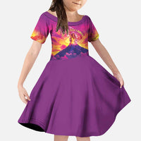 Hawaii Kilauea Volcano Family Matching Short Sleeve Bodycon Dress and Hawaiian Shirt There Is Pele Goddess Of The Volcano LT05 Daughter's Dress Purple - Polynesian Pride