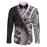 Hibiscus With Black Austronesian Tattoo Pattern Family Matching Off The Shoulder Long Sleeve Dress and Hawaiian Shirt - Polynesian Pride