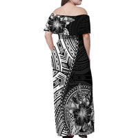 Hibiscus With Black Austronesian Tattoo Pattern Family Matching Off Shoulder Maxi Dress and Hawaiian Shirt - Polynesian Pride