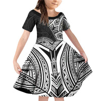 Hibiscus With Black Austronesian Tattoo Pattern Family Matching Off Shoulder Short Dress and Hawaiian Shirt - Polynesian Pride