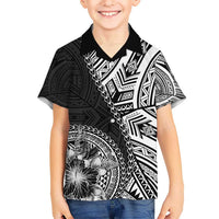 Hibiscus With Black Austronesian Tattoo Pattern Kid Hawaiian Shirt - Polynesian Pride