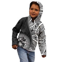 Hibiscus With Black Austronesian Tattoo Pattern Kid Hoodie - Polynesian Pride