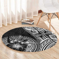 Hibiscus With Black Austronesian Tattoo Pattern Round Carpet - Polynesian Pride