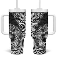Hibiscus With Black Austronesian Tattoo Pattern Tumbler With Handle - Polynesian Pride