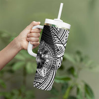 Hibiscus With Black Austronesian Tattoo Pattern Tumbler With Handle - Polynesian Pride
