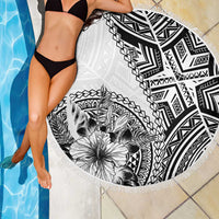 Hibiscus With White Austronesian Tattoo Pattern Beach Blanket - Polynesian Pride