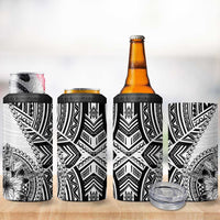 Hibiscus With White Austronesian Tattoo Pattern 4 in 1 Can Cooler Tumbler - Polynesian Pride