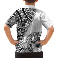 Hibiscus With White Austronesian Tattoo Pattern Family Matching Long Sleeve Bodycon Dress and Hawaiian Shirt LT05 - Polynesian Pride