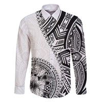 Hibiscus With White Austronesian Tattoo Pattern Family Matching Off The Shoulder Long Sleeve Dress and Hawaiian Shirt - Polynesian Pride