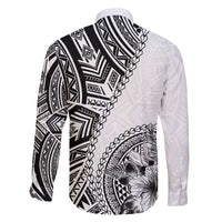 Hibiscus With White Austronesian Tattoo Pattern Family Matching Off The Shoulder Long Sleeve Dress and Hawaiian Shirt - Polynesian Pride