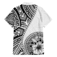 Hibiscus With White Austronesian Tattoo Pattern Family Matching Off Shoulder Short Dress and Hawaiian Shirt - Polynesian Pride