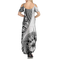 Hibiscus With White Austronesian Tattoo Pattern Family Matching Summer Maxi Dress and Hawaiian Shirt - Polynesian Pride