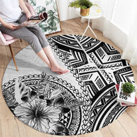 Hibiscus With White Austronesian Tattoo Pattern Round Carpet - Polynesian Pride