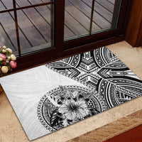 Hibiscus With White Austronesian Tattoo Pattern Rubber Doormat - Polynesian Pride