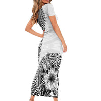Hibiscus With White Austronesian Tattoo Pattern Short Sleeve Bodycon Dress LT05 - Polynesian Pride