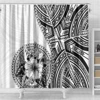 Hibiscus With White Austronesian Tattoo Pattern Shower Curtain - Polynesian Pride