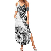 Hibiscus With White Austronesian Tattoo Pattern Summer Maxi Dress - Polynesian Pride