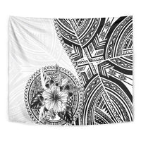 Hibiscus With White Austronesian Tattoo Pattern Tapestry - Polynesian Pride