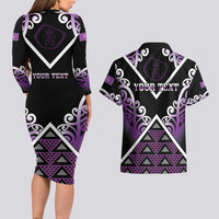 Personalised Aotearoa Moriori Couples Matching Long Sleeve Bodycon Dress and Hawaiian Shirt Maori Pattern New Zealand LT05 - Polynesian Pride