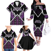 Personalised Aotearoa Moriori Family Matching Off The Shoulder Long Sleeve Dress and Hawaiian Shirt Maori Pattern New Zealand - Polynesian Pride