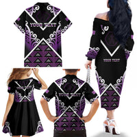 Personalised Aotearoa Moriori Family Matching Off The Shoulder Long Sleeve Dress and Hawaiian Shirt Maori Pattern New Zealand - Polynesian Pride
