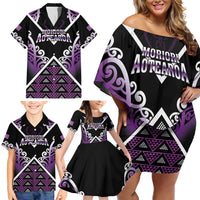 Personalised Aotearoa Moriori Family Matching Off Shoulder Short Dress and Hawaiian Shirt Maori Pattern New Zealand - Polynesian Pride