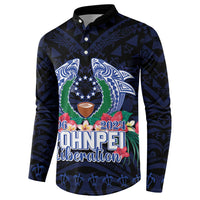 Happy Pohnpei Liberation Day Button Sweatshirt Polynesian Shark Turtle Motif