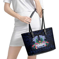 Happy Pohnpei Liberation Day Leather Tote Bag Polynesian Shark Turtle Motif