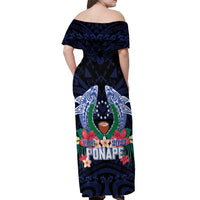 Happy Pohnpei Liberation Day Off Shoulder Maxi Dress Polynesian Shark Turtle Motif