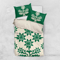 Cook Islands Green Tivaevae Bedding Set - Polynesian Pride