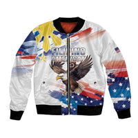 Filipino American History Month Bomber Jacket Bald Eagle Tarsier Together LT05 Unisex White - Polynesian Pride