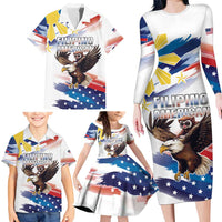 Filipino American History Month Family Matching Long Sleeve Bodycon Dress and Hawaiian Shirt Bald Eagle Tarsier Together LT05 - Polynesian Pride