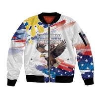 Filipino American History Month Sleeve Zip Bomber Jacket Bald Eagle Tarsier Together LT05 Unisex White - Polynesian Pride
