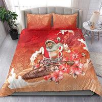 Hawaii Funny Christmas Bedding Set Santa Surfing With Tapa Pattern - Polynesian Pride