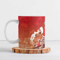 Hawaii Funny Christmas Ceramic Mug Santa Surfing With Tapa Pattern - Polynesian Pride