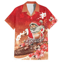 Hawaii Funny Christmas Family Matching Long Sleeve Bodycon Dress and Hawaiian Shirt Santa Surfing With Tapa Pattern LT05 Dad's Shirt - Short Sleeve Red - Polynesian Pride