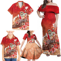 Hawaii Funny Christmas Family Matching Off Shoulder Maxi Dress and Hawaiian Shirt Santa Surfing With Tapa Pattern - Polynesian Pride