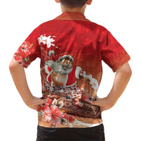 Hawaii Funny Christmas Family Matching Off Shoulder Short Dress and Hawaiian Shirt Santa Surfing With Tapa Pattern - Polynesian Pride