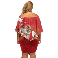 Hawaii Funny Christmas Family Matching Off Shoulder Short Dress and Hawaiian Shirt Santa Surfing With Tapa Pattern - Polynesian Pride
